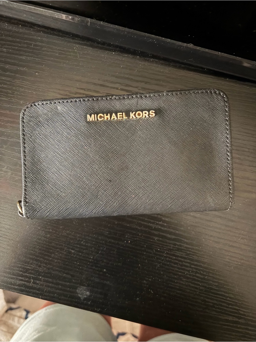 Michael Kors Black Saffiano Leather Zip-Around Wallet with Gold Logo